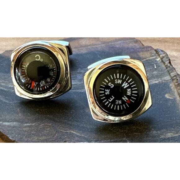Tateossian Other - Tateossian London Silver Tone Compass Thermometer Cuff Links Gift Nautical Dad